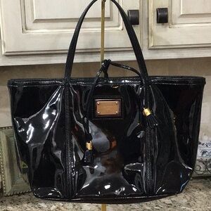 Dolce & Gabbana Black Patent Leather Leopard Tote Bag